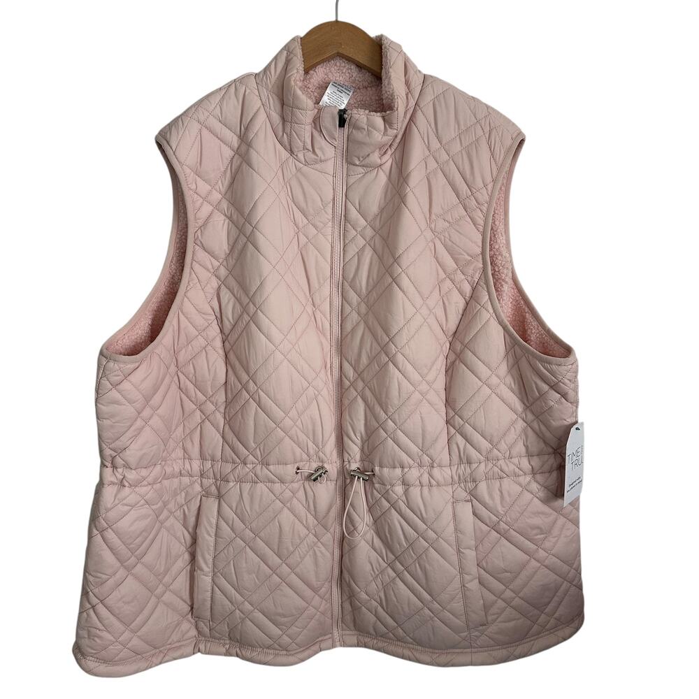 Time and Tru Reversible Quilted Vest Womens 2X Pink Faux Fur Sherpa Windproof